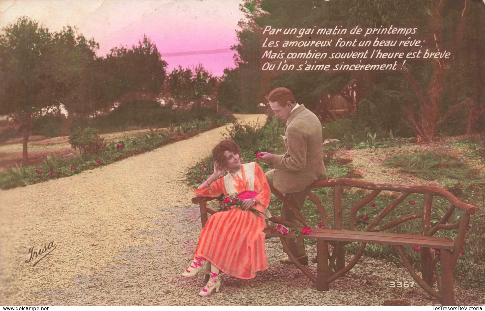 Couple - Par Un Gai Matin De Printemps - Couple Dans Un Parc - Colorisé - Carte Postale Ancienne - Parejas