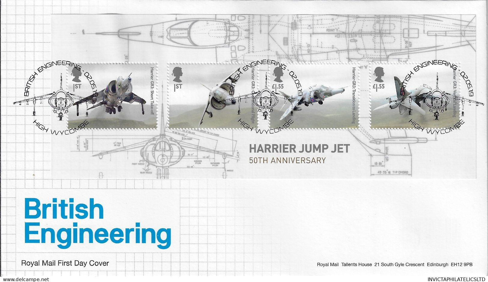 GB 2019 BRITISH ENGINEERING MINI SHEET, ROYAL MAIL FDC WITH HARRIER JUMP JET PMK - 2011-2020 Em. Décimales