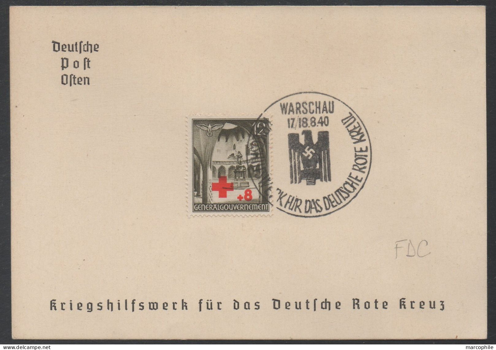 GENERAL GOUVERNEMENT - POLOGNE - III REICH /1940 CROIX ROUGE CARTE FDC (ref LE5046) - Gouvernement Général