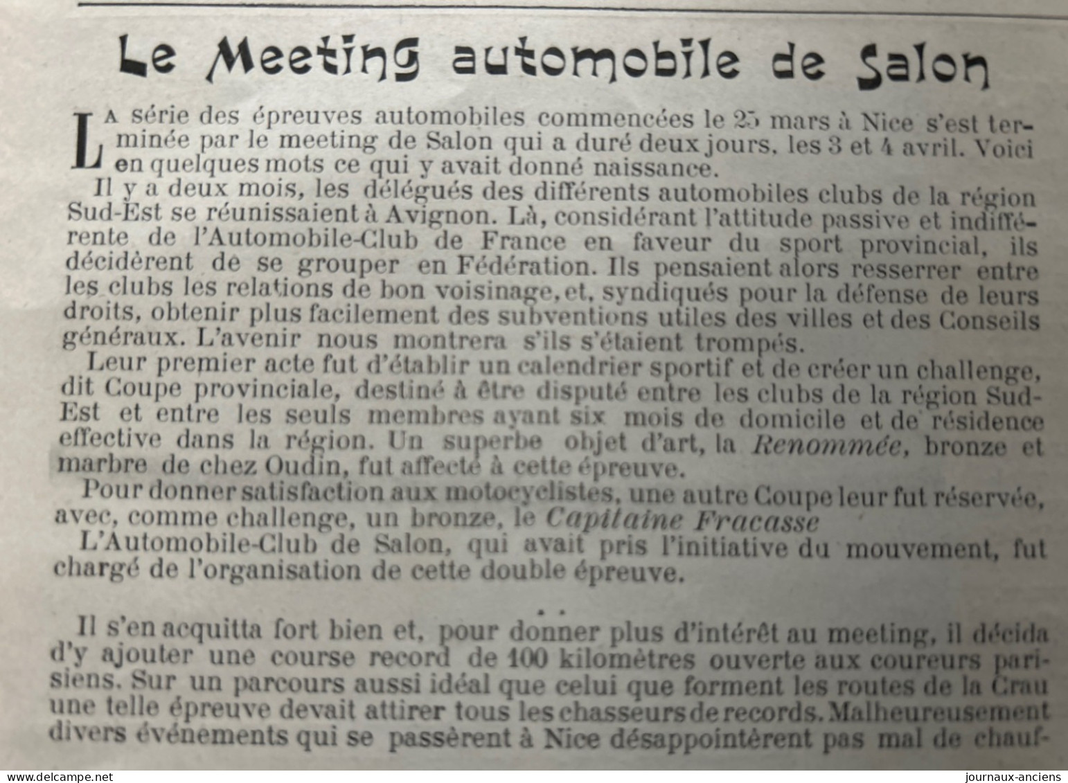 1900 COURSE AUTOMOBILE - LE MEETING DE SALON DE PROVENCE - AUTOMOBILE CLUB DE SALON - LA VIE AU GRAND AIR - Autosport - F1