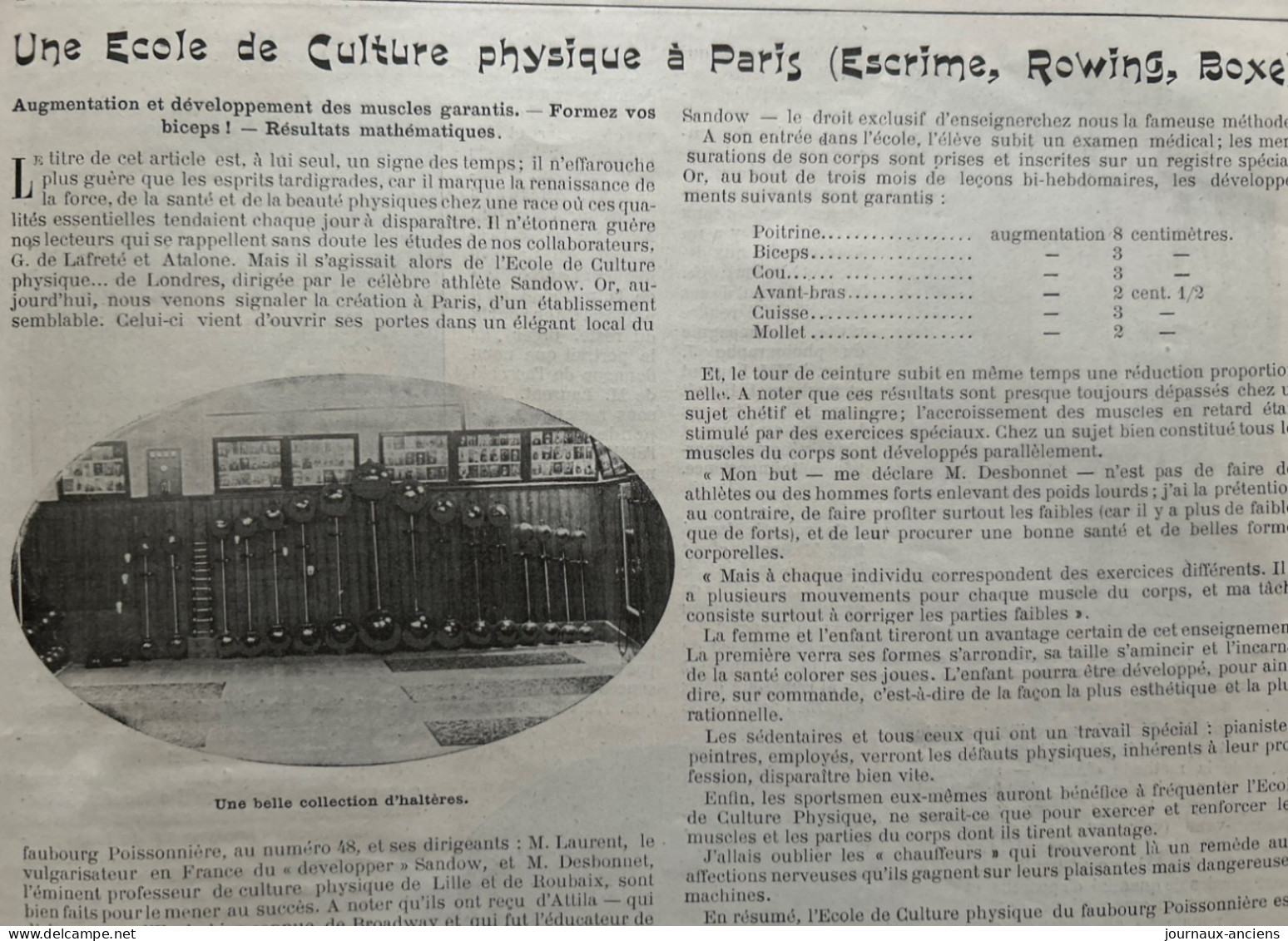 1900 ÉCOLE DE CULTURE PHYSIQUE À PARIS 48 Faubourg POISSONNIERE - LA VIE AU GRAND AIR - Artes Marciales