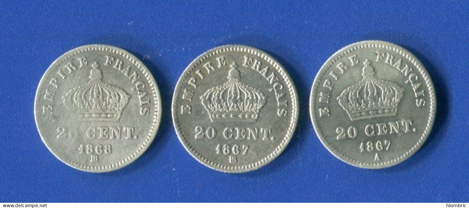 20  Cents  1868  Bb +1867 A +1867 Bb - 20 Centimes