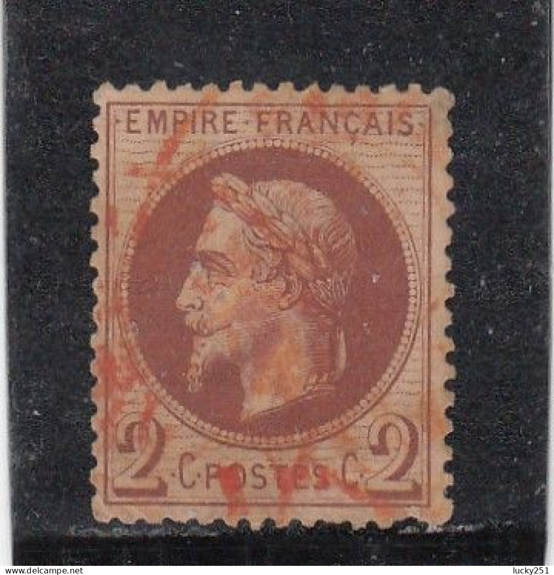 France - Année 1863-70 - N°YT 26A - 2c Rouge Brun - Obligations CàD Rouge Des Imprimés - 1863-1870 Napoléon III. Laure