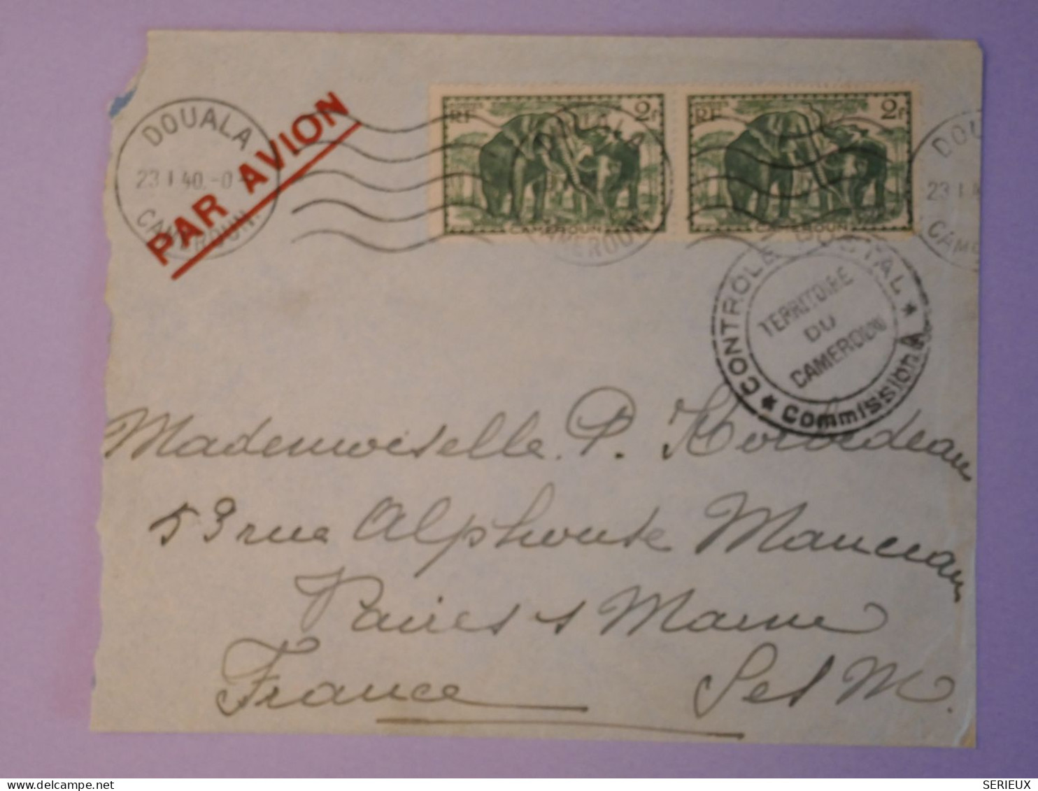 DD10 CAMEROUN   BELLE  LETTRE CENSUREE  1940   DOUALA A VAIRES S MARNE FRANCE+AFF. INTERESSANT+  + - Airmail