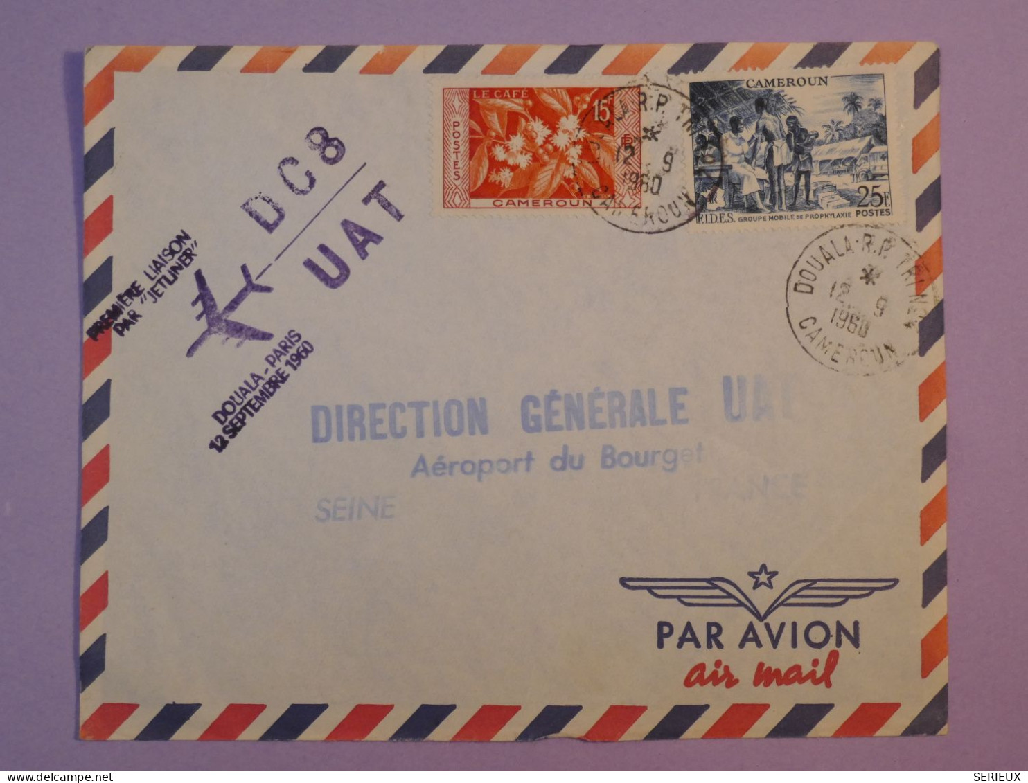 DD10 CAMEROUN   BELLE  LETTRE  1960   DOUALA  AU  BOURGET   FRANCE+UAT +AFF. INTERESSANT+  + - Aéreo