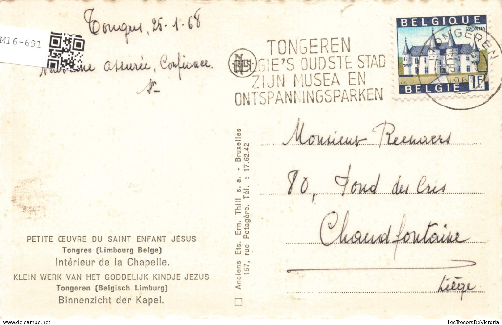 BELGIQUE - Tongres - Petite Oeuvre De L'enfant Jésus - Intérieur De La Chapelle - Carte Postale Ancienne - Tongeren