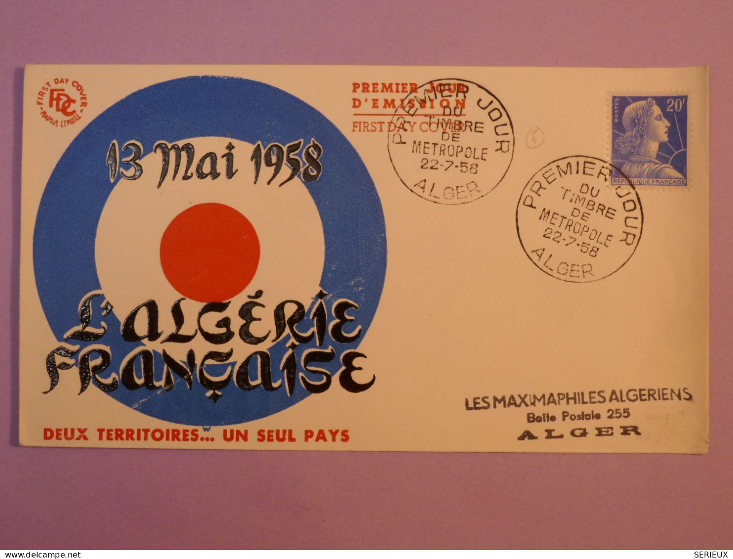 DD10 ALGERIE    BELLE LETTRE FDC 1958 ALGER   +AFF. INTERESSANT+  + - FDC