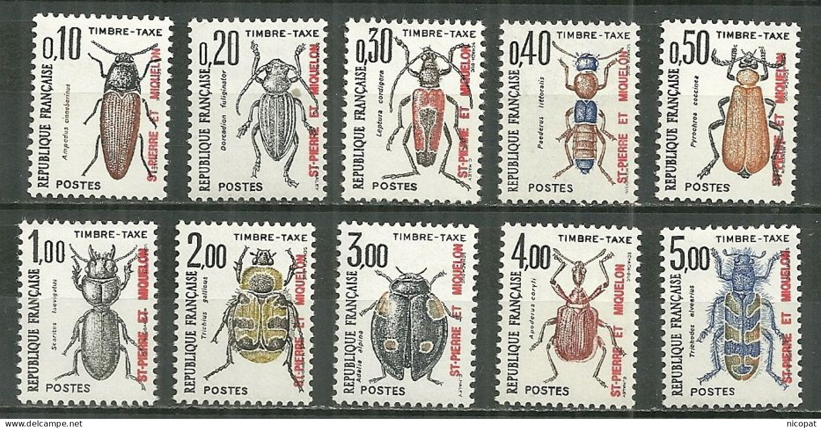 SAINT PIERRE ET MIQUELON MNH ** Taxe 82 à 91 Insecte Insectes Coléoptère - Timbres-taxe