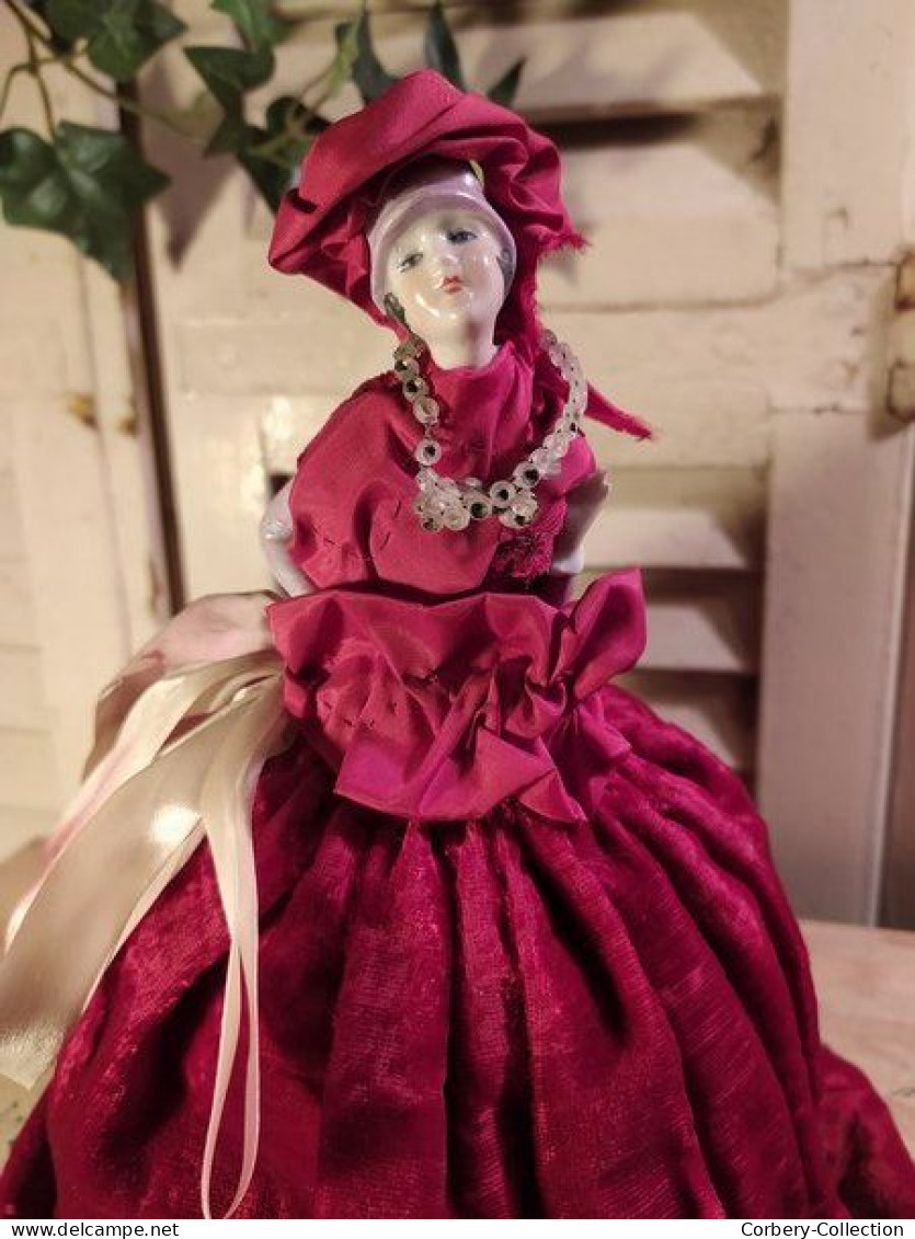 Poupée Porcelaine Pique-Aiguilles Art Déco Antique French Pin Cushion Boudoir Doll Couture Mercerie Ca1920 - Dés à Coudre