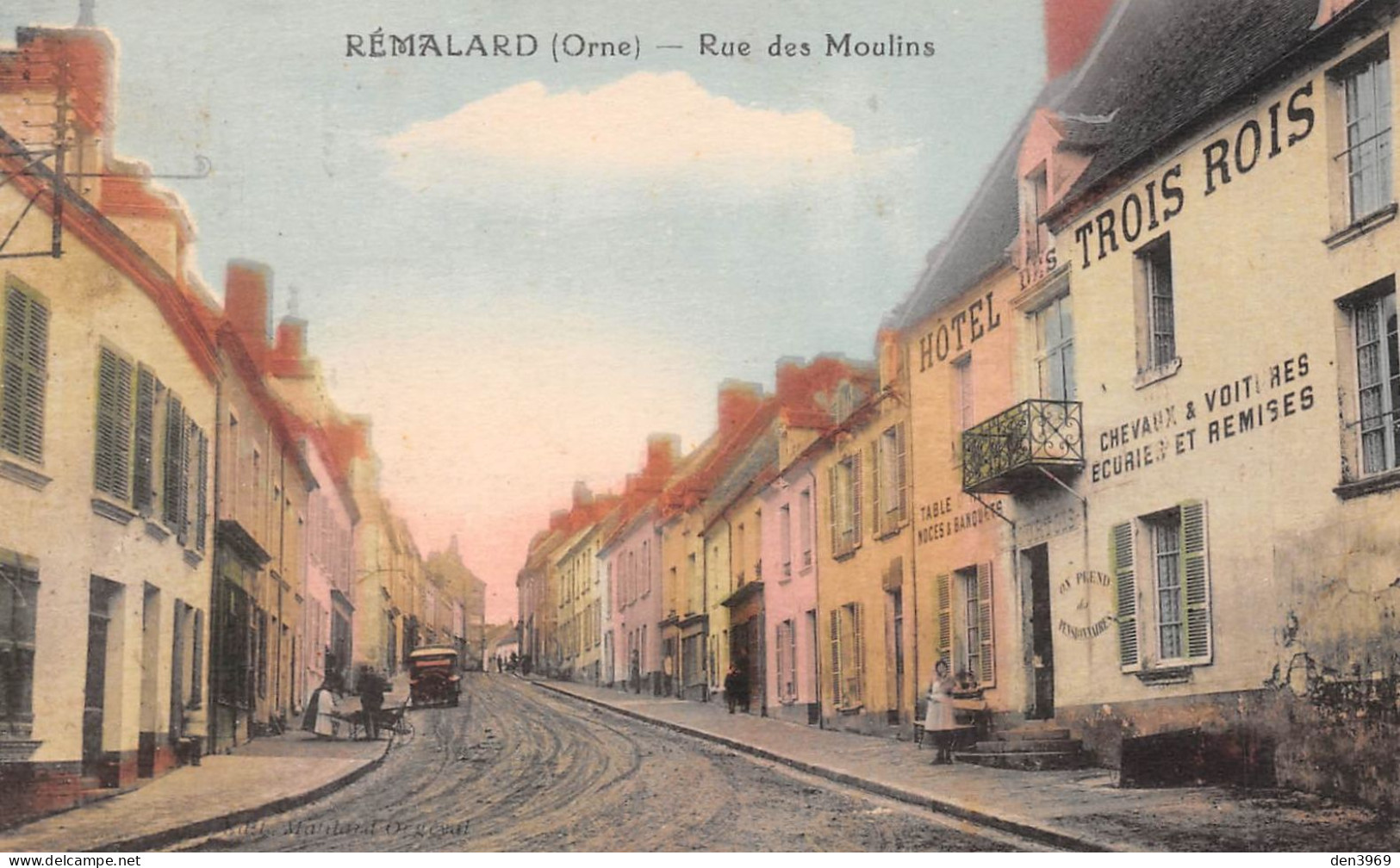 REMALARD (Orne) - Rue Des Moulins - Hôtel Des Trois Rois - Voyagé 194? (2 Scans) Pauly, 97 Rue De La Citadelle à Arcueil - Remalard