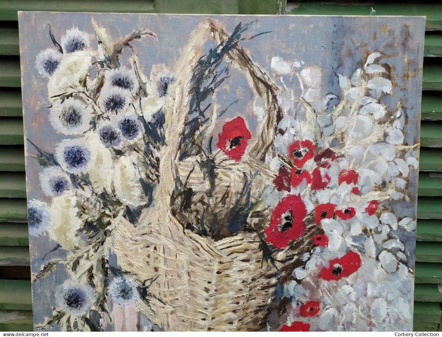 DOM. BERTRAND " Panier Provençal " Tableau HST Fleurs Coquelicots - Oils