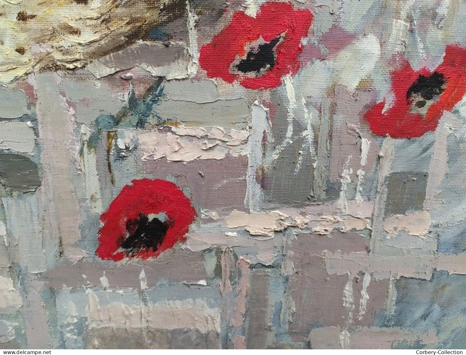 DOM. BERTRAND " Panier Provençal " Tableau HST Fleurs Coquelicots