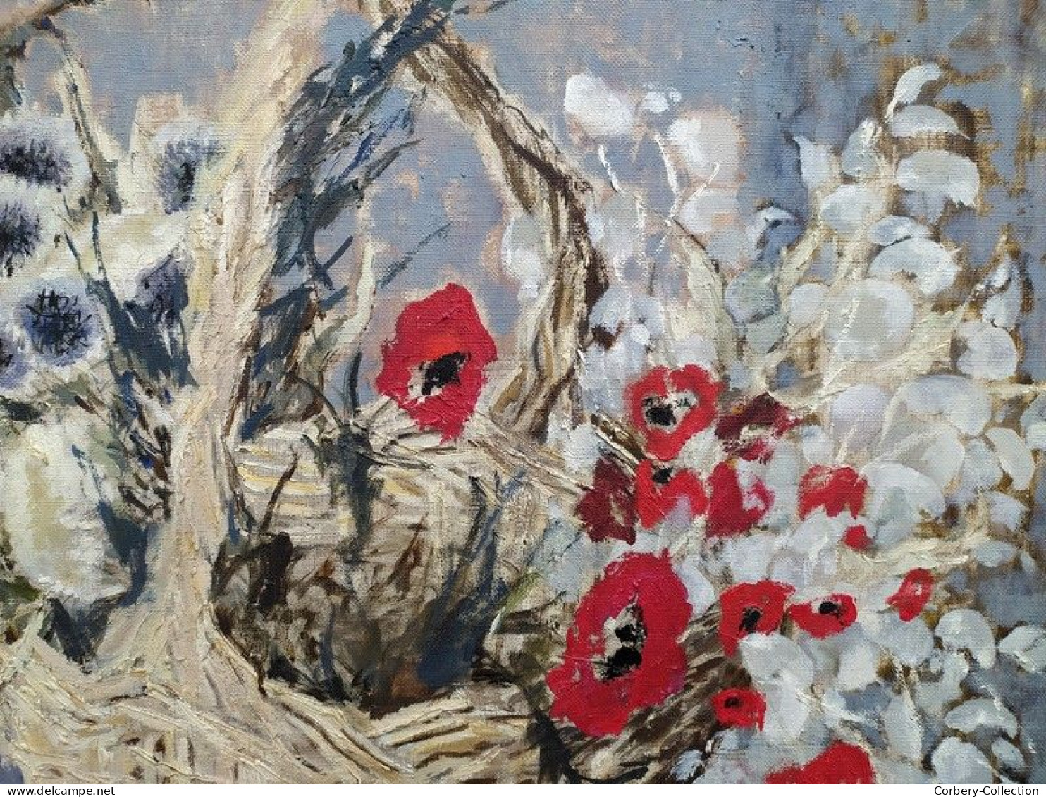 DOM. BERTRAND " Panier Provençal " Tableau HST Fleurs Coquelicots