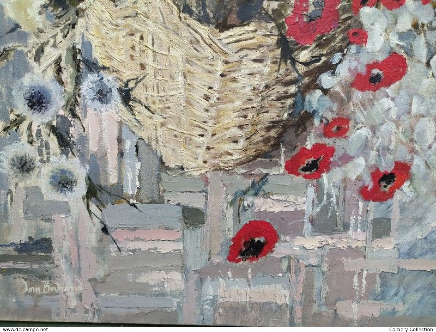 DOM. BERTRAND " Panier Provençal " Tableau HST Fleurs Coquelicots