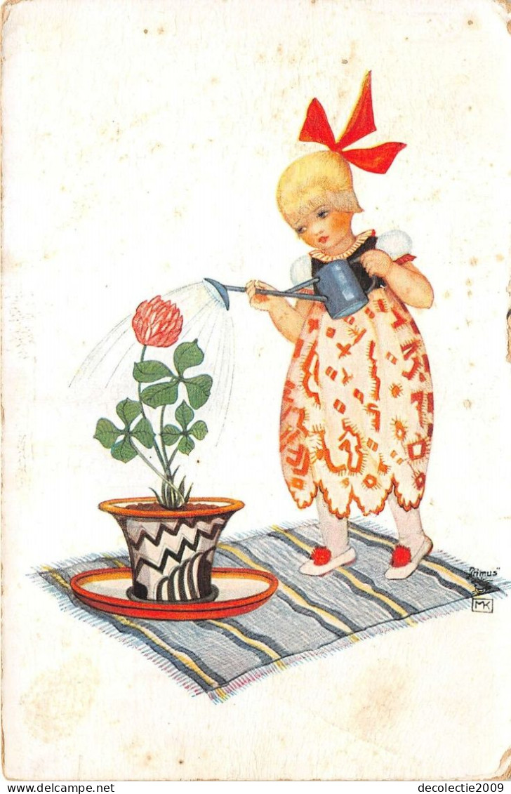 Lot170 Girl Watering Flower Postcard Painting Primus Artist Signed Mela Koehler - Koehler, Mela