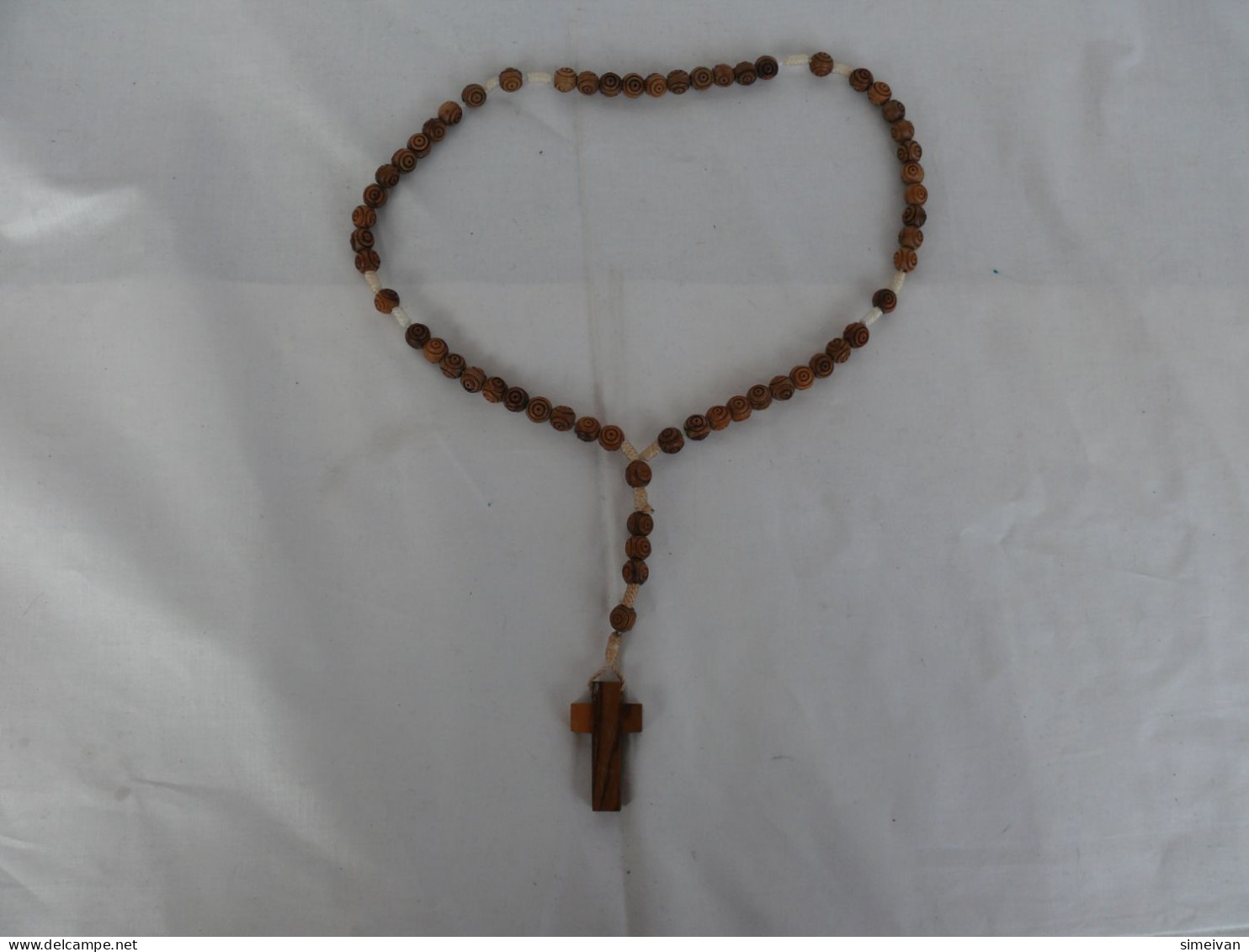Interesting Prayer Bracelet Necklace Wooden Carved Beads #1860 - Collares/Cadenas