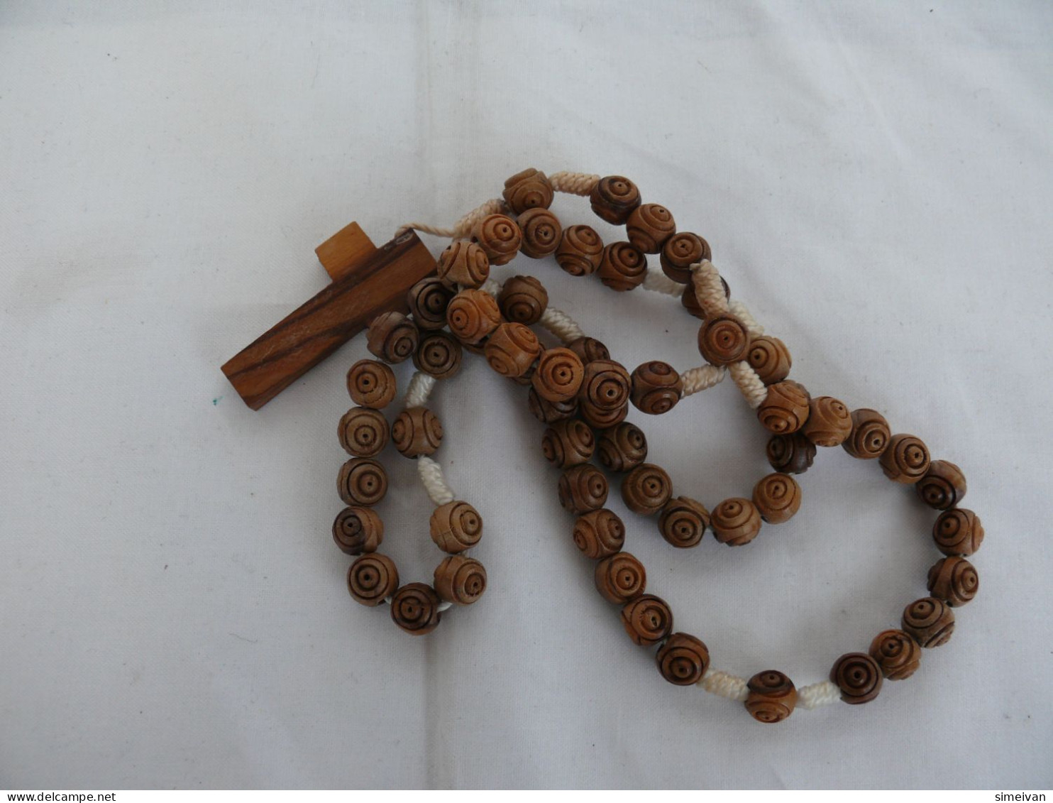 Interesting Prayer Bracelet Necklace Wooden Carved Beads #1860