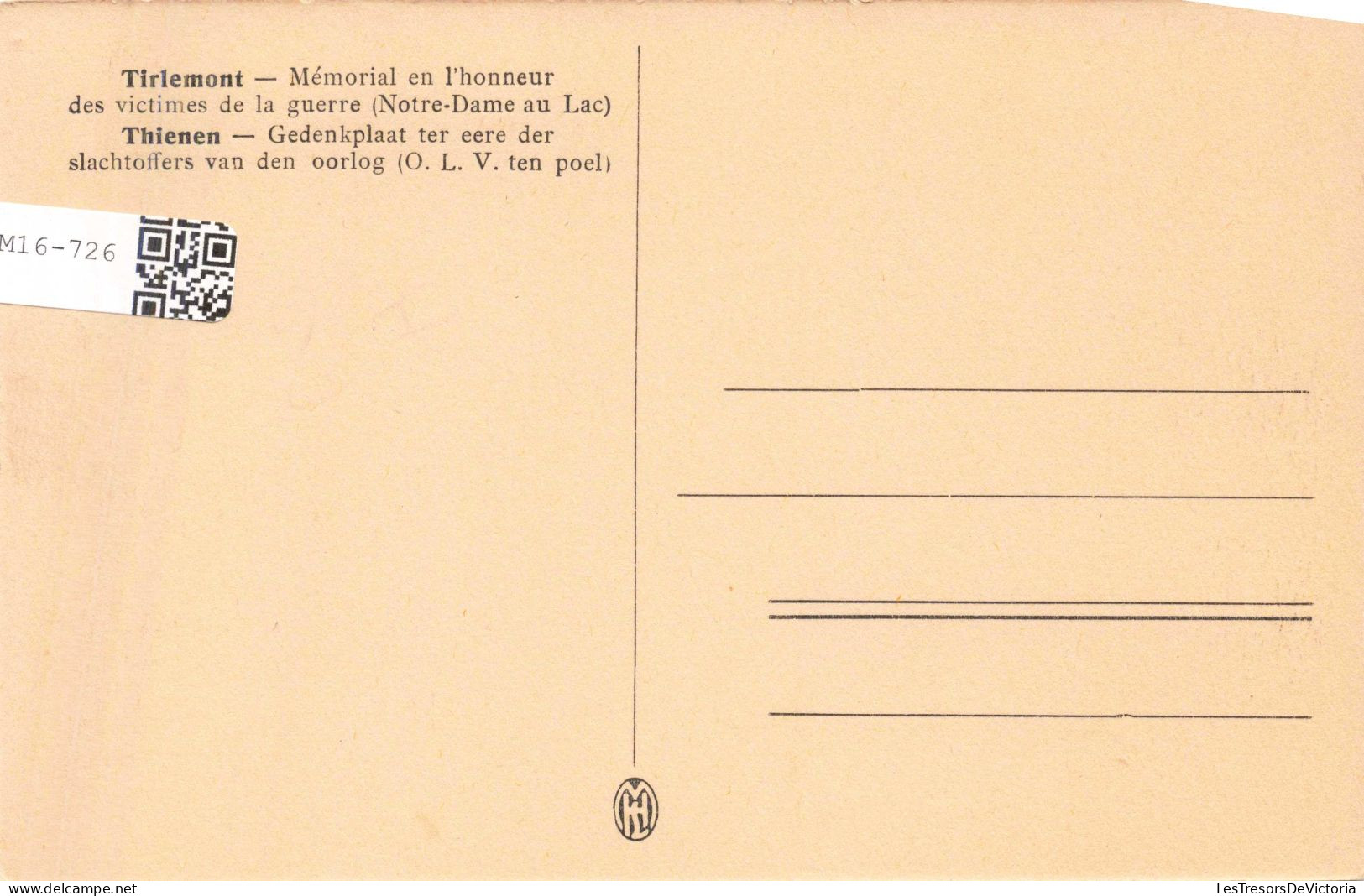 BELGIQUE - Tirlemont - Mémorial En L'honneur Des Victimes De La Guerre (Notre Dame Au Lac) - Carte Postale Ancienne - Tienen