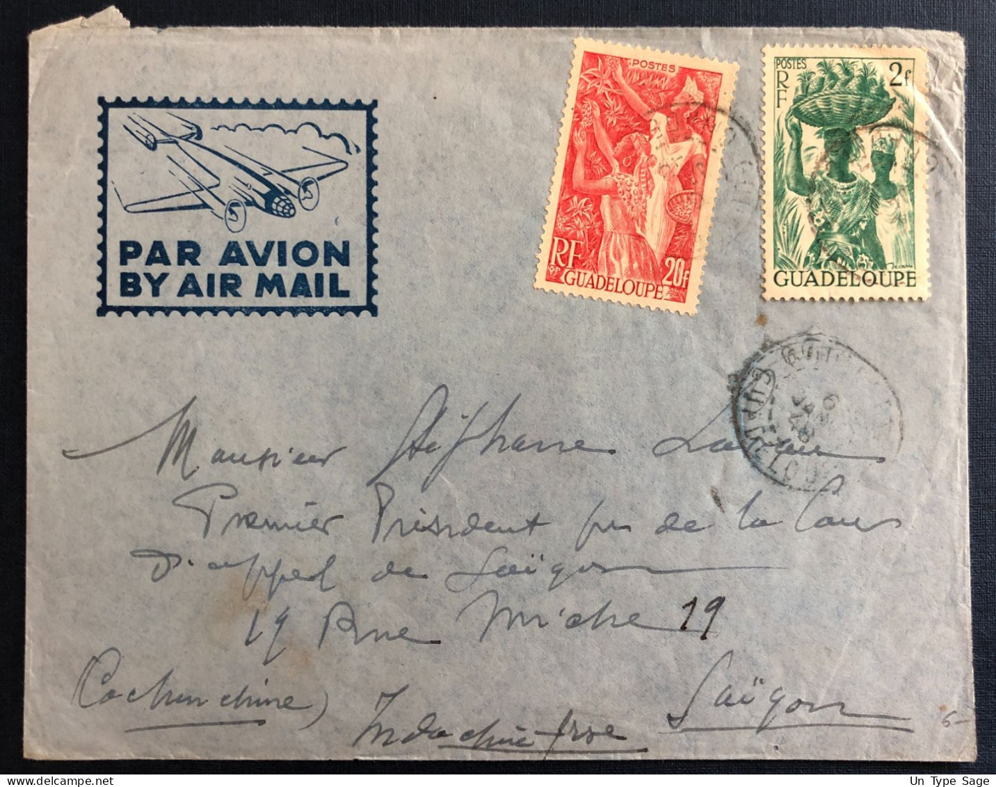 Guadeloupe, Divers Sur Enveloppe 1948 Pour Saigon, Indochine - (B3313) - Briefe U. Dokumente