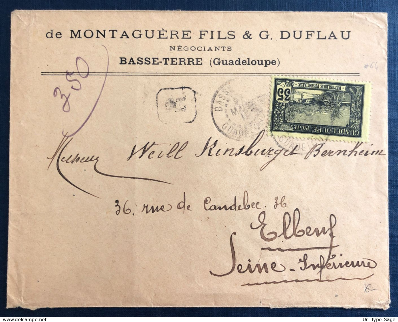 Guadeloupe, N°64 Sur Enveloppe TAD BASSE-TERRE 23.3.1915 - (B3315) - Briefe U. Dokumente