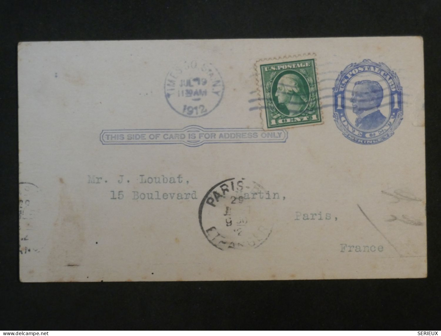 DD11 ETATS UNIS   BELLE CARTE ENTIER  1912  NEW YORK A PARIS FRANCE +AFF.INTERESSANT+  + - Lettres & Documents