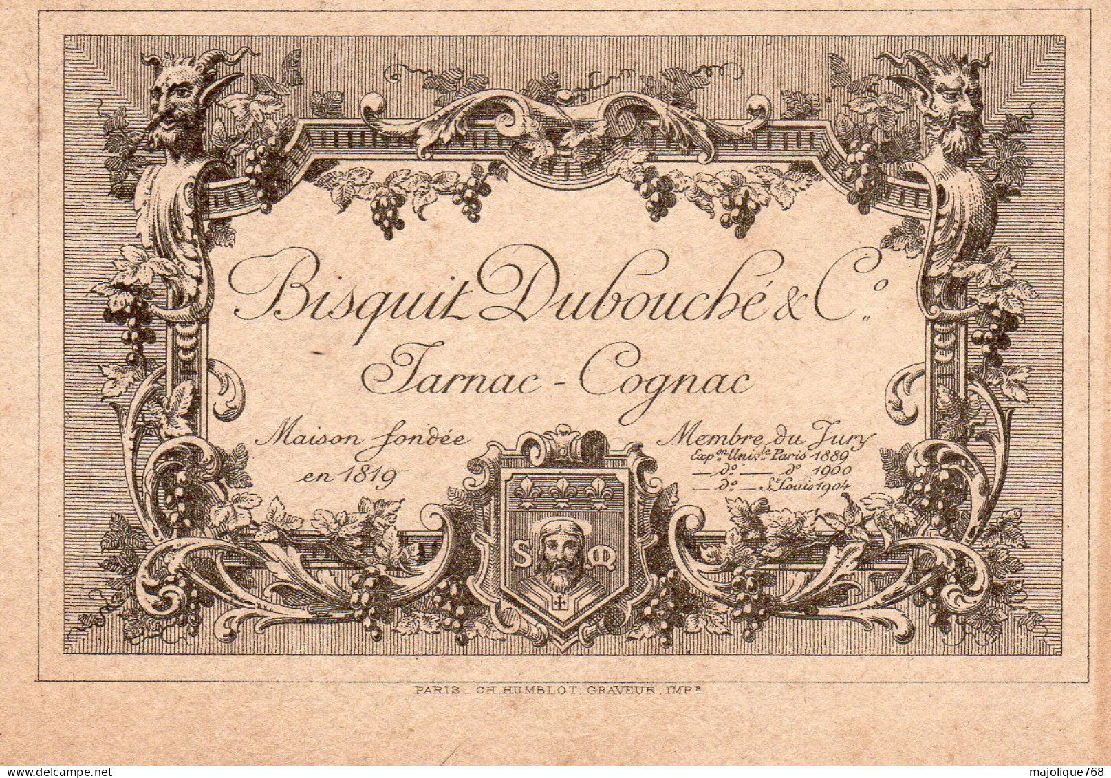 Petit Carton Publicitaire De Bisquit Dubouché & C° Farnac - Cognac - Vers 1900 - - Alcohols