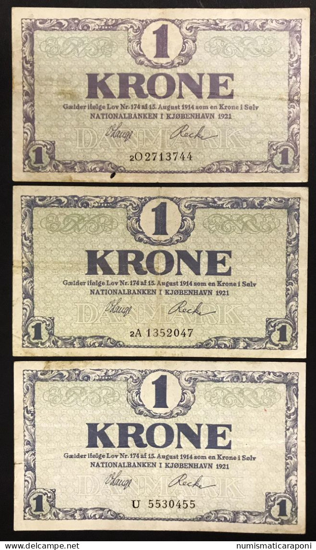 Danimarca Danmarks 1 Krone 1921 Pick#12F + G + H LOTTO 4814 - Dinamarca