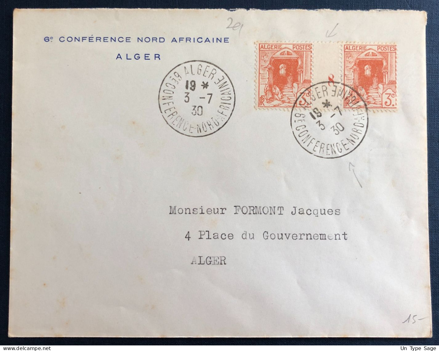 Algérie, Divers (millésime) Sur Enveloppe TAD Alger, 6e Conférence Nord Africaine 3.7.1930 - (B3359) - Storia Postale
