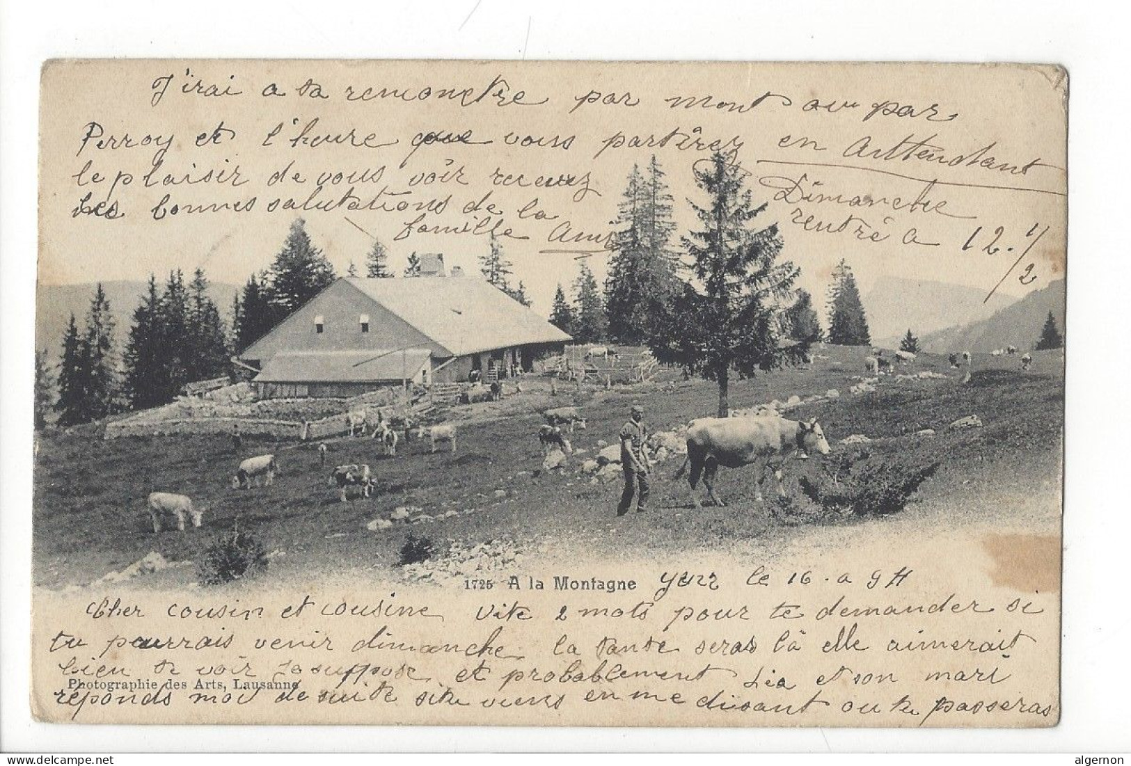 31582 - A La Montagne Chalet Troupeau Cachet Yens 1904 - Yens