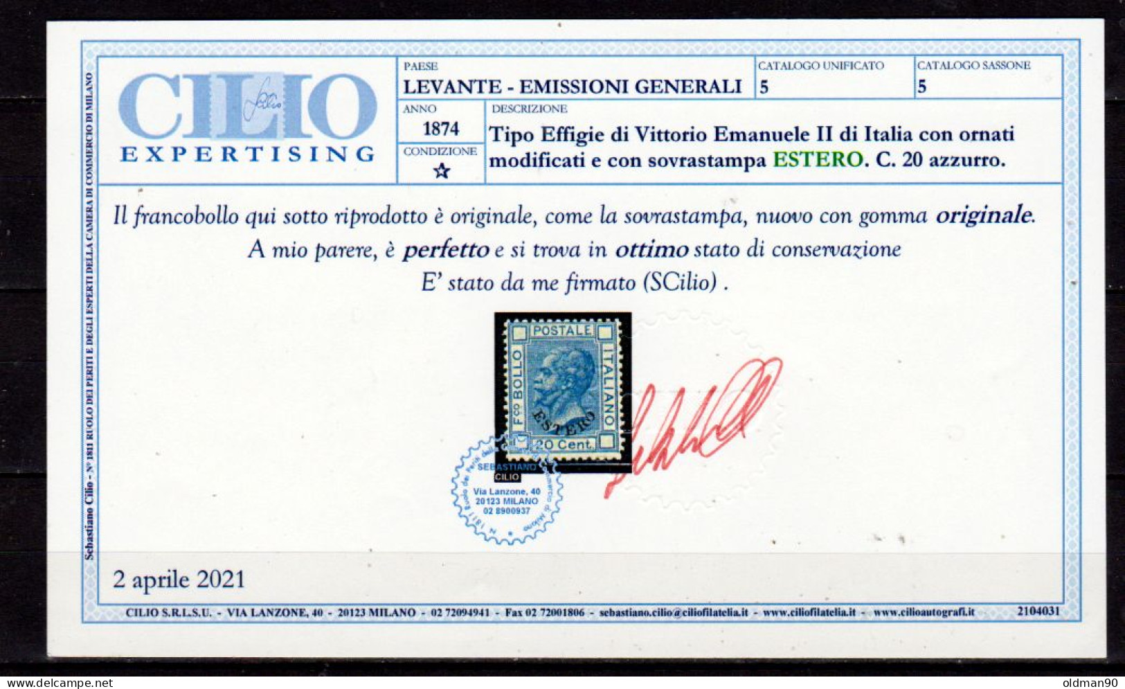 OS-522- Serie Soprastampata "ESTERO" Del 1874 (++) MNH - Qualità A Vostro Giudizio. - Emissions Générales