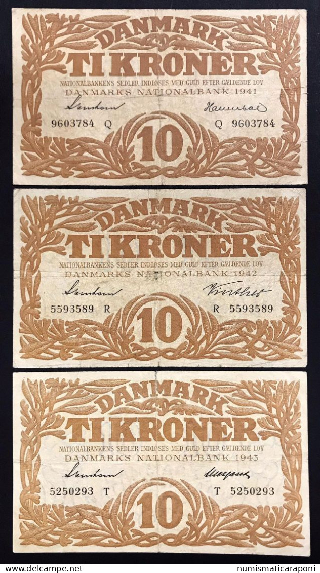 Danimarca Danmarks  DENMARK 10 KRONER 1941 + 1942 + 1943  LOTTO 4823 - Danemark