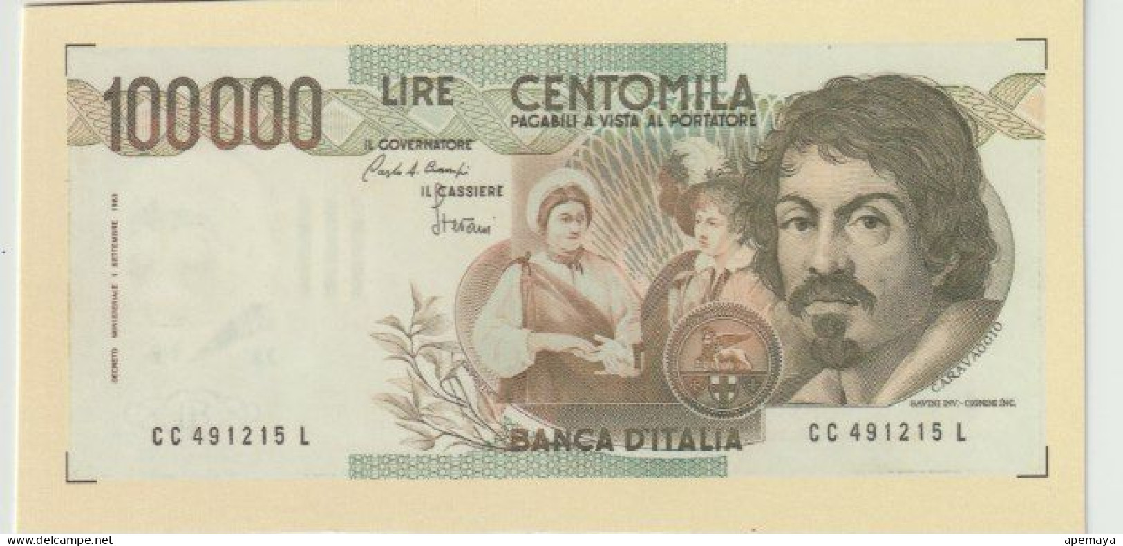 RIPRODUZIONE 100,000 LIRE CARAVAGGIO I° TIPO. RIPRODUZIONE - [ 8] Fakes & Specimens