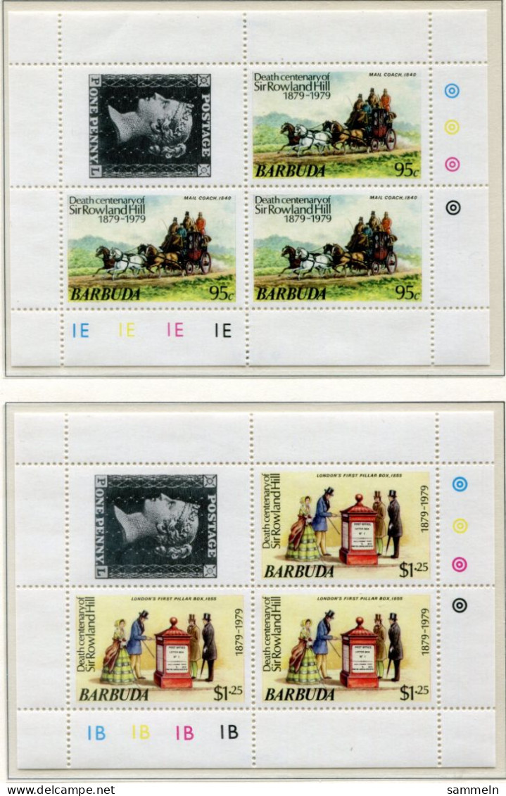 Barbuda 439 - 442 (4 Kleinbogen) Mnh Rowland Hill Postkutsche Briefkasten - Barbuda (...-1981)