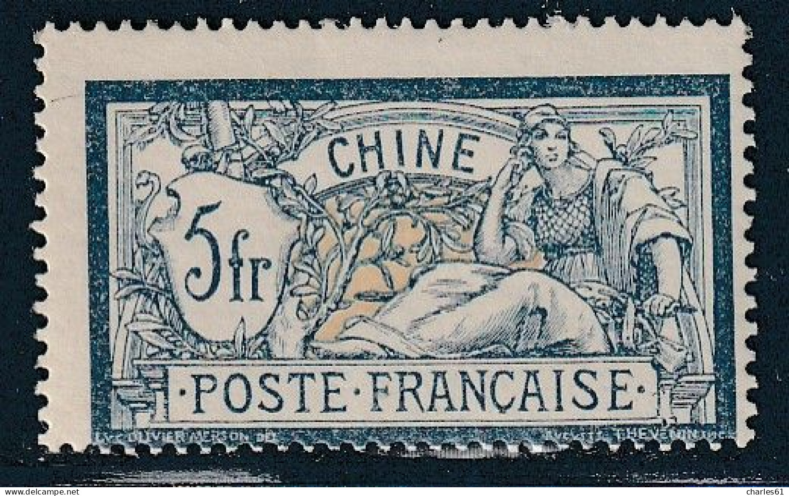 CHINE - N°33 * (1902-06) 5fr Bleu Et Chamois - Unused Stamps