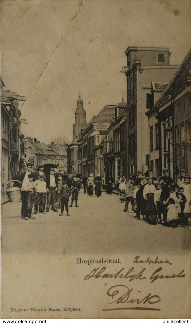 Zutphen ? (Gld. ) // Hospitaalstraat (Veel Volk) Ca 1900 LET OP Flinke Vouw En Vlekkig - Zutphen