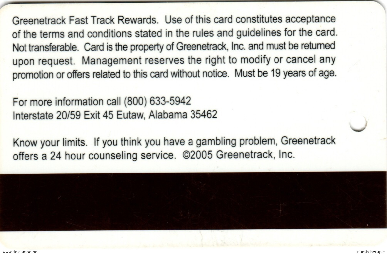 Greenetrack Bingo Casino Eutaw AL Alabama USA - Tarjetas De Casino