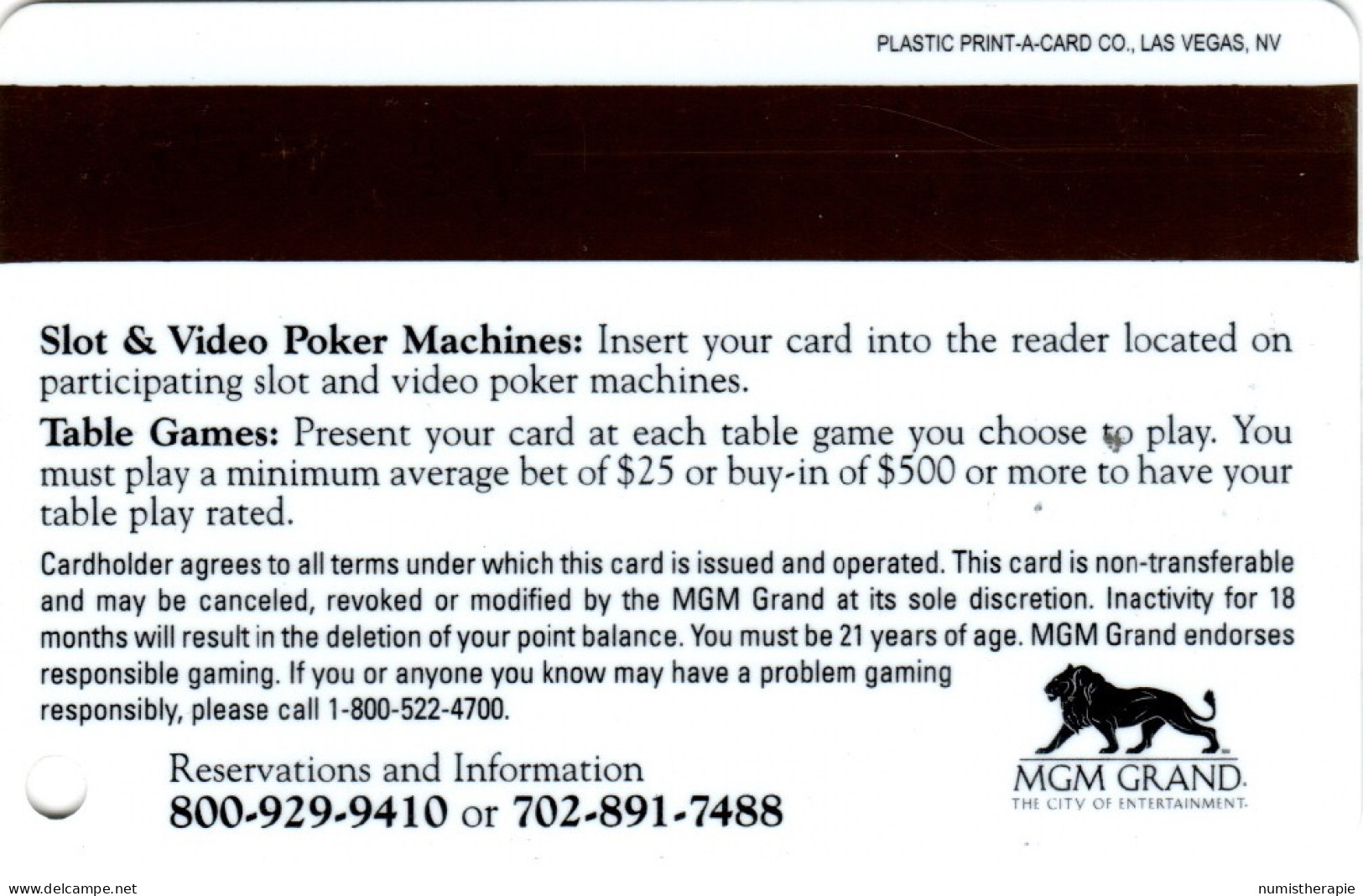 MGM Grand Casino Las Vegas NV - Casino Cards