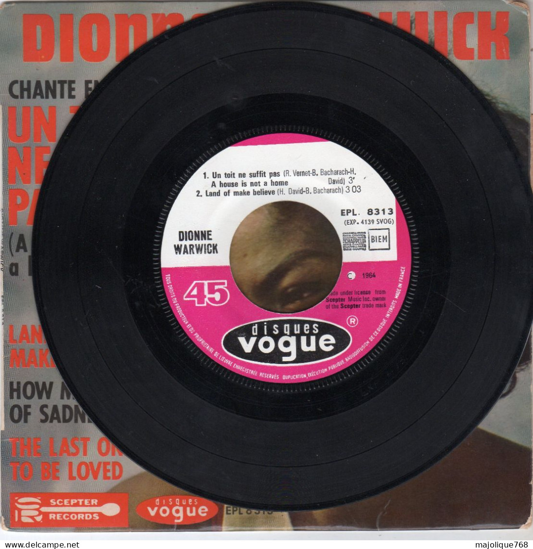 Disque De Dionne Warwick  Chante En Français - Un Toit Ne Suffit Pas - Vogue EPL 8313 - France 1964 - - Soul - R&B