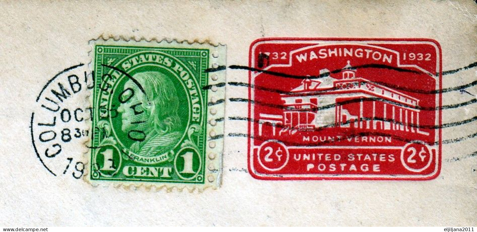 Action !! SALE !! 50 % OFF !! ⁕ USA 1932 COLUMBUS ⁕ Old Stationery Cover Washington 2c. + 1c. Franklin To OHIO - 1921-40