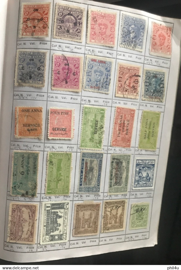 985+ India early to mostly used collection of all diff. stamps1988 mounted in approval book including States variety See