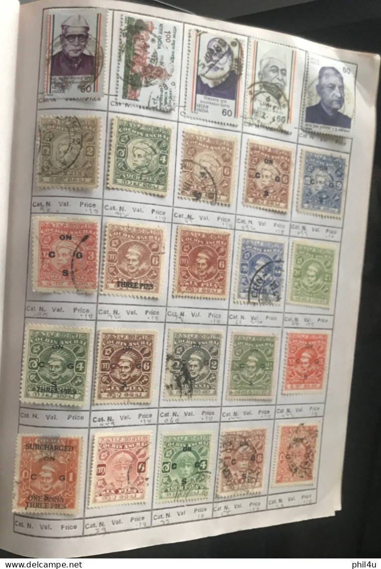 985+ India early to mostly used collection of all diff. stamps1988 mounted in approval book including States variety See