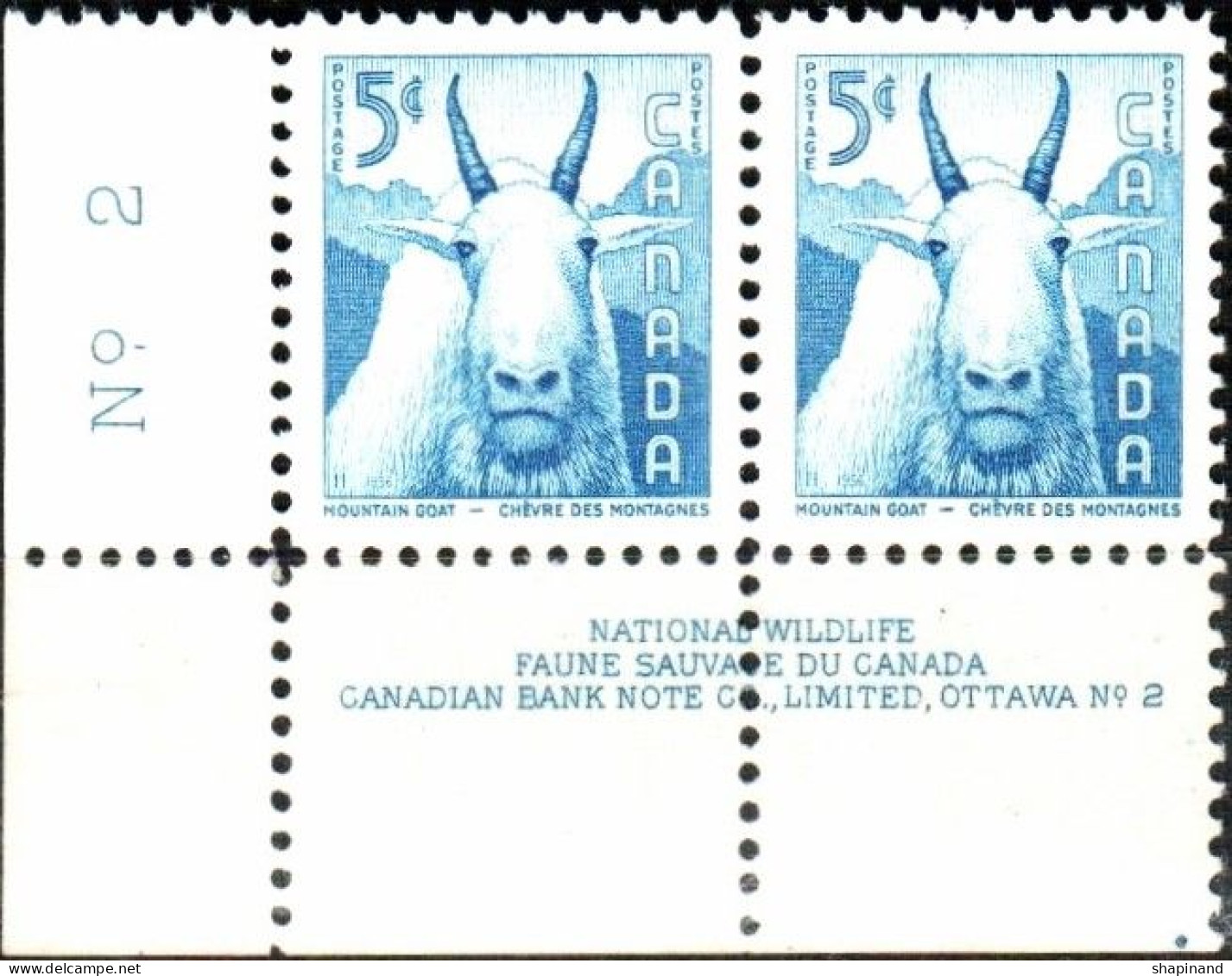 Canada 1956 "Protection And Conservation Of Animals In The Wild.Mountain Goat" 2v Zd Quality:100% - Ongebruikt
