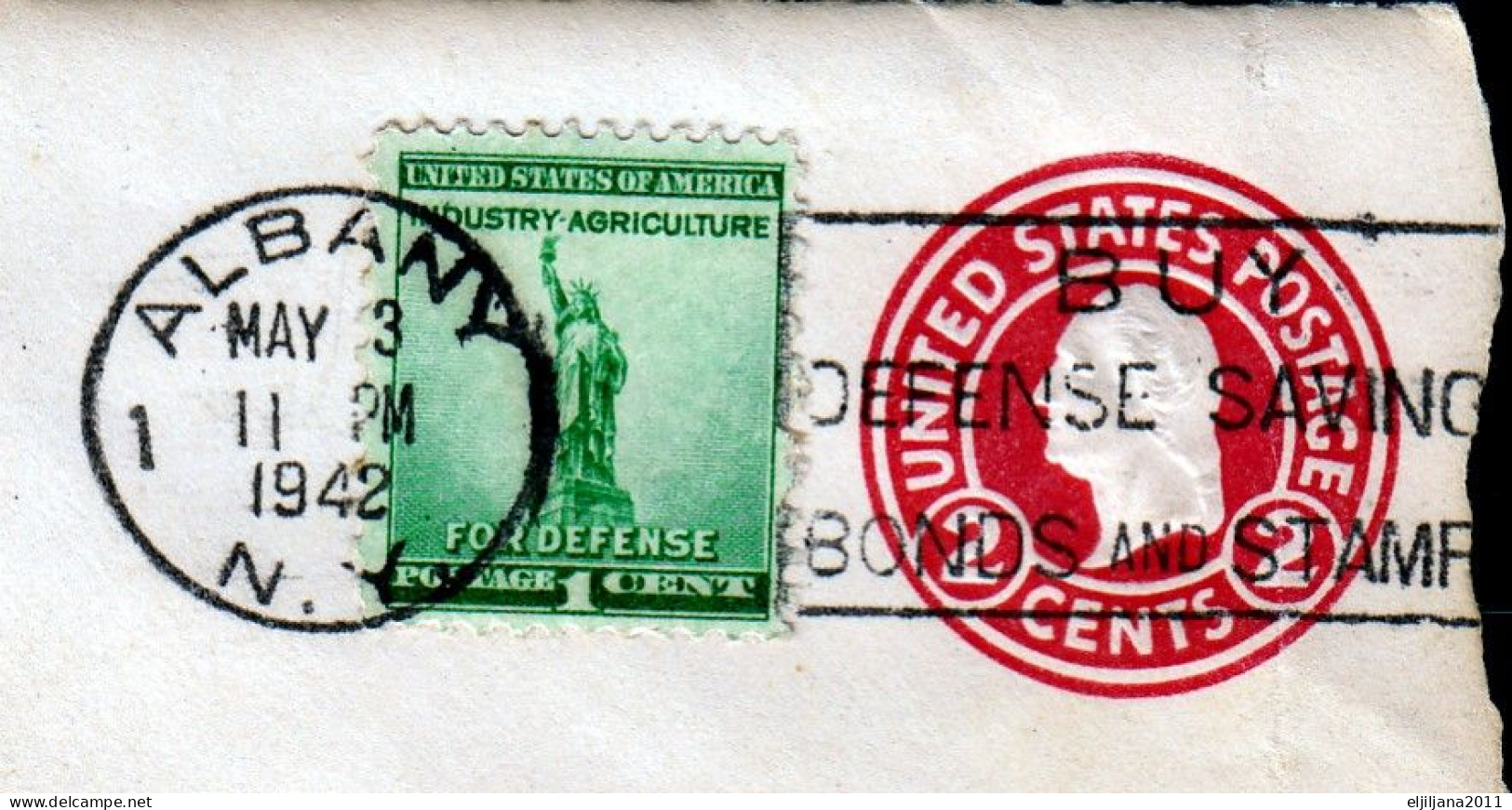 Action !! SALE !! 50 % OFF !! ⁕ USA 1942 ⁕ ALBANY N.Y, To Missouri ⁕ Stationery Cover 2c.+ 1c. - 1941-60