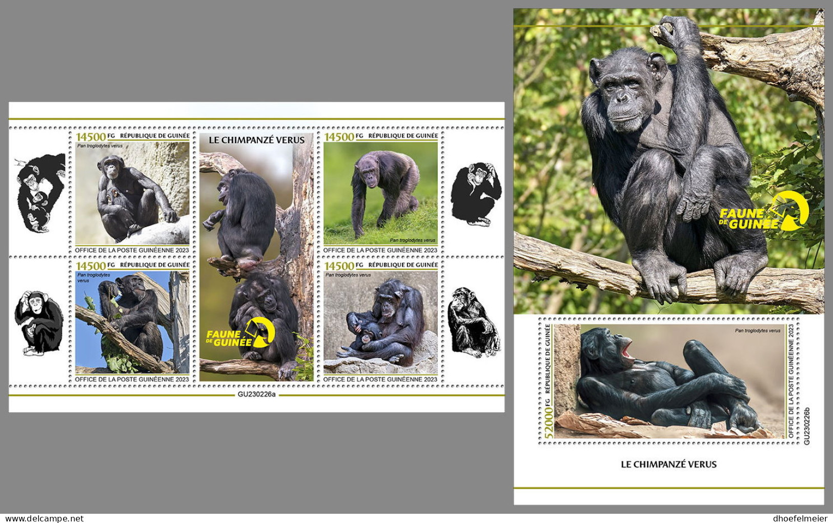 GUINEA REP. 2023 MNH Chimpanzee Schimpansen Chimpanze M/S+S/S - OFFICIAL ISSUE - DHQ2342 - Schimpansen