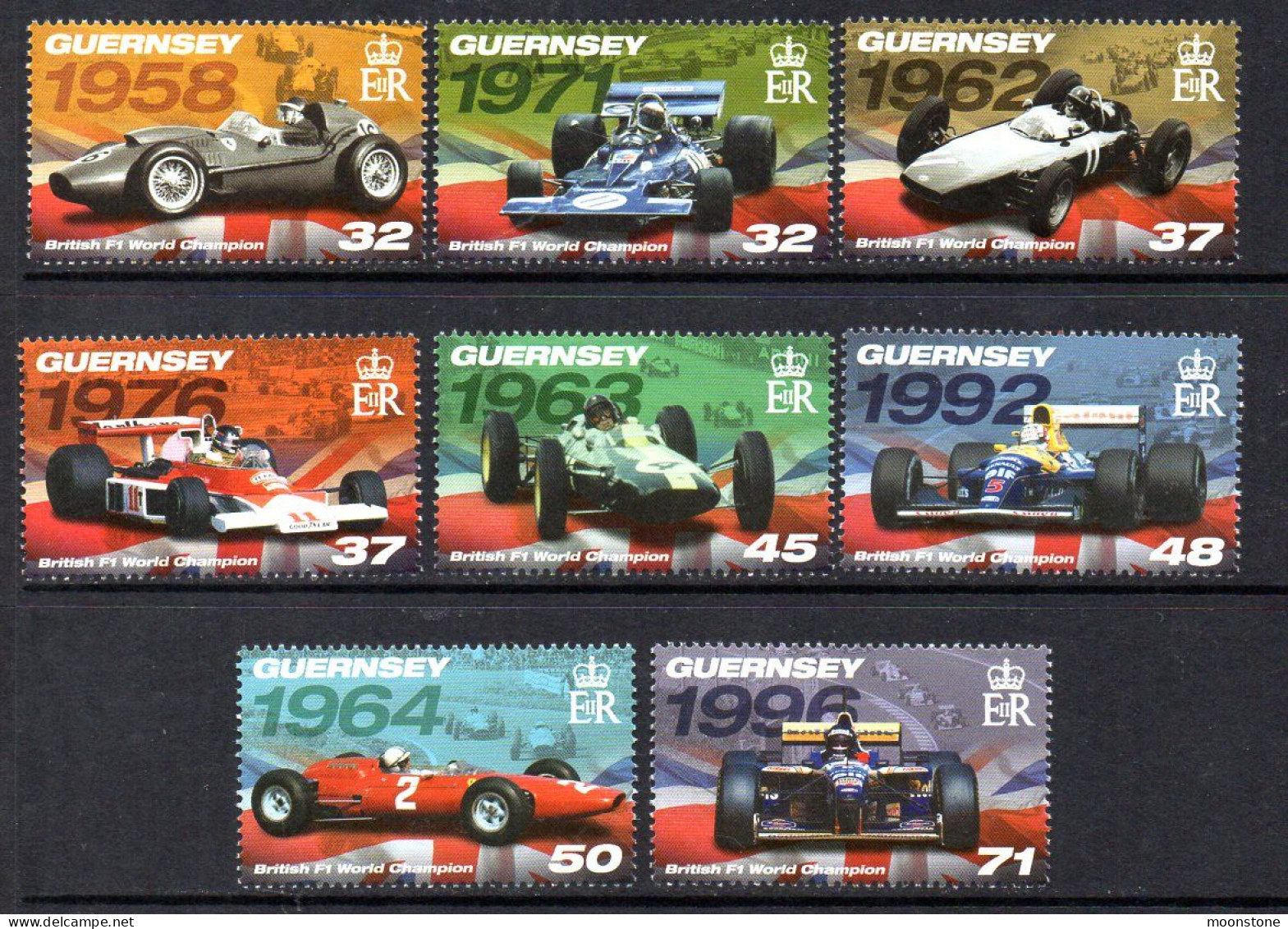 Guernsey 2007 British Formula 1 World Champions, I, Motor Racing Set Of 8, MNH, SG 1165/72 - Guernesey