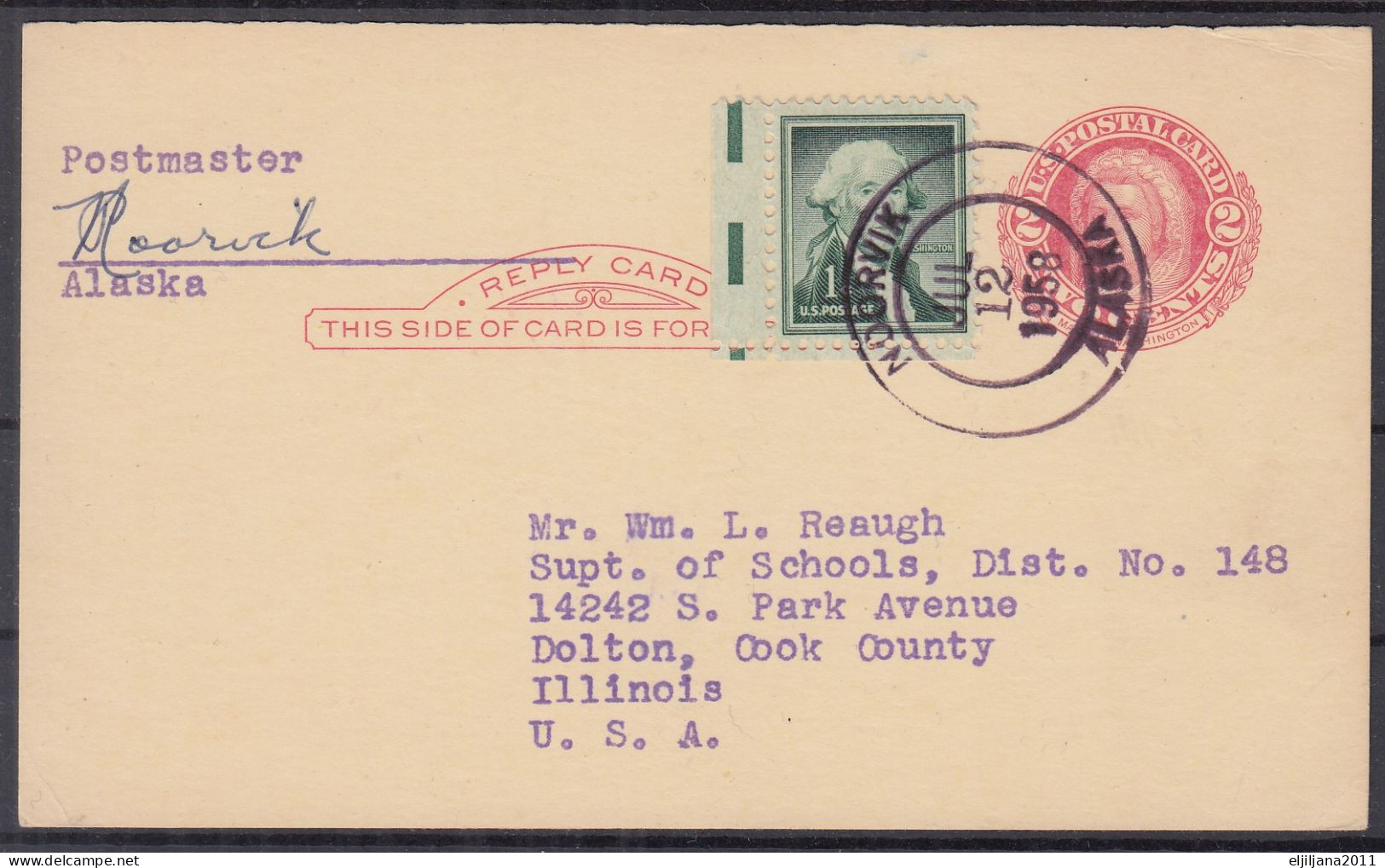 SALE !! 50 % OFF !! ⁕ USA 1958 ALASKA  NOORVIK ⁕ Stationery Postcard 2c Martha Washington + 1c Washing - 1941-60