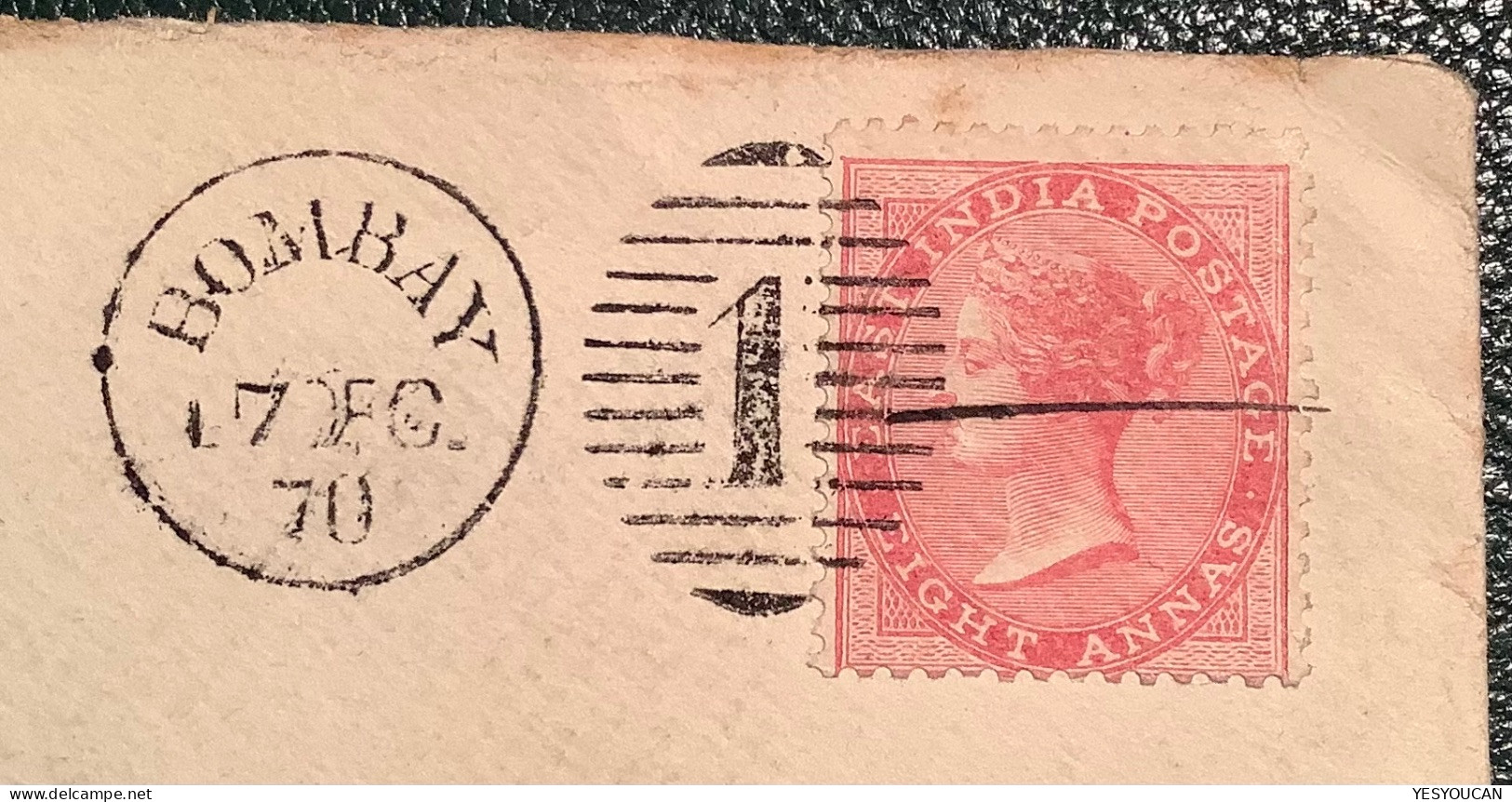 Superb BOMBAY 1870+"1" On Queen Victoria 8 Annas Cover>London, Great Britain Via Brindisi, Italy  (Hyde Park Inde Lettre - 1858-79 Kronenkolonie