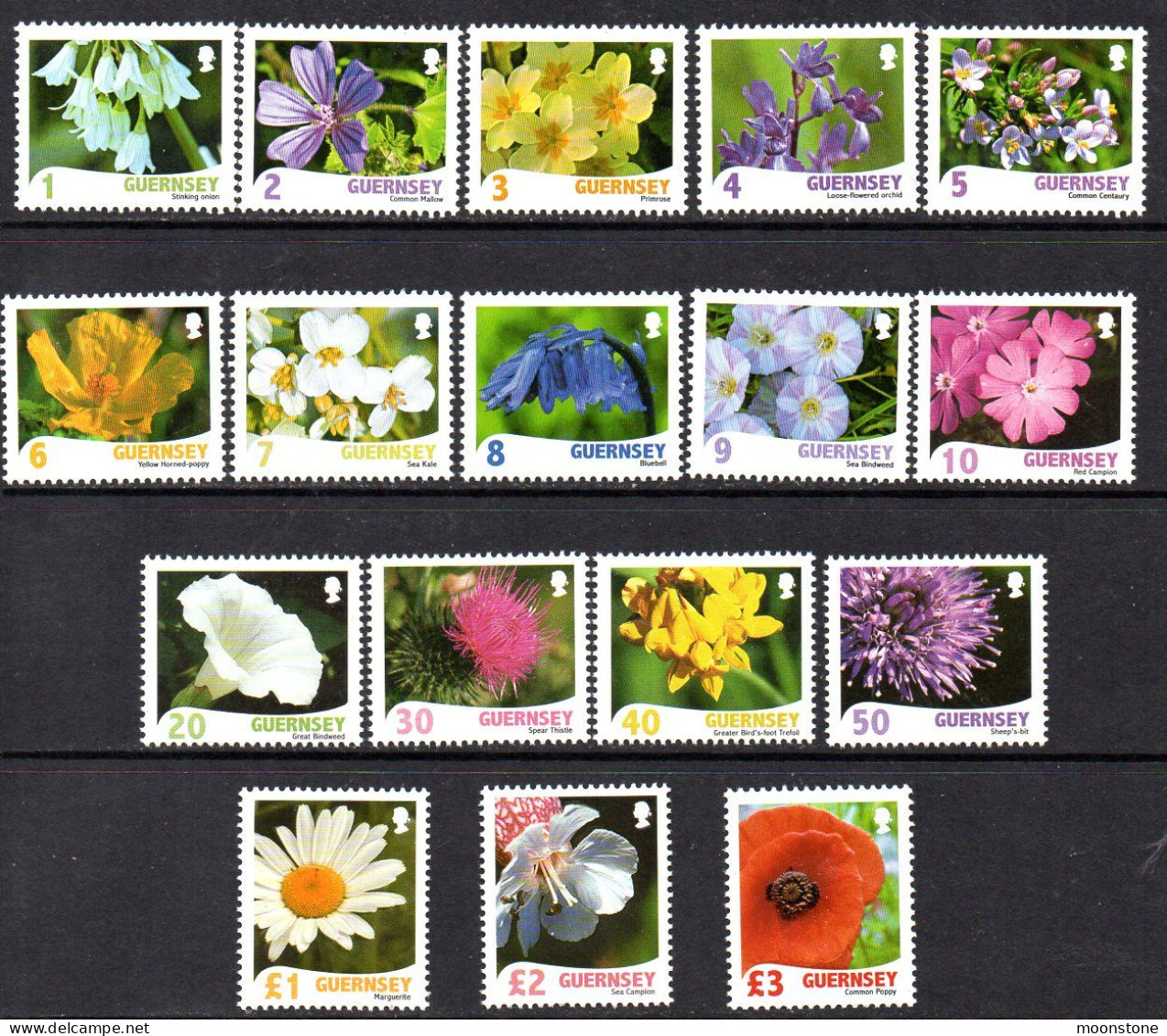 Guernsey 2008/9 Evison's Wild Flora, Flowers Definitive Set Of 17, MNH, SG 1211/7 & 1274/83 - Guernesey