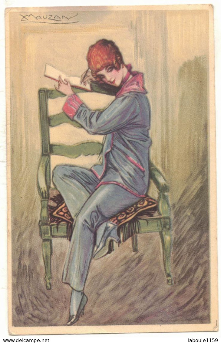 FANTAISIE  ILLUSTRATEUR SIGNE MAUZAN FEMME ELEGANTE SUR FAUTEUIL EN BOIS FEMMES FRAU LADY VROUW - Mauzan, L.A.