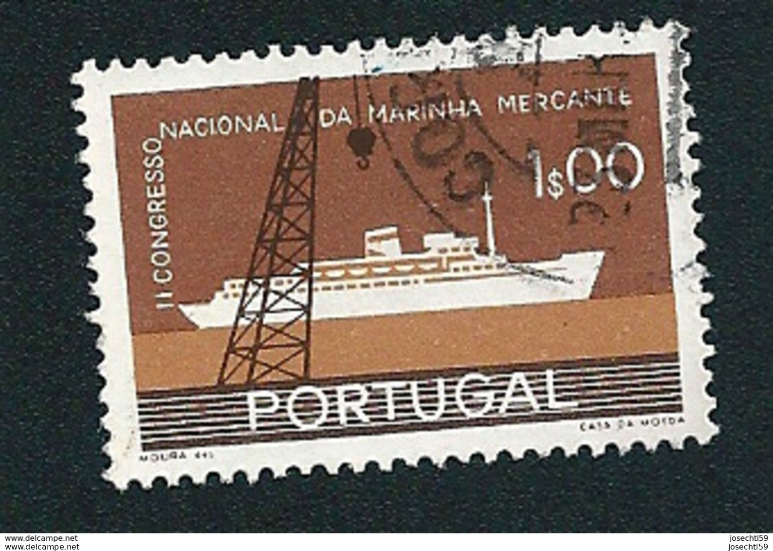 N° 851 Bateau De La Marine Marchande 1.00  Timbre Portugal 1958 Oblitéré - Oblitérés